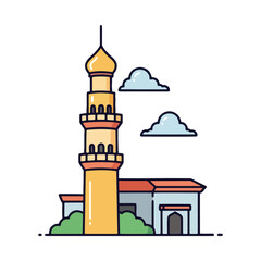 Mosque Tower with Clouds A Line Art Illustration of Islamic Architecture