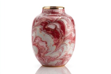 Red & white marbled vase with gold trim