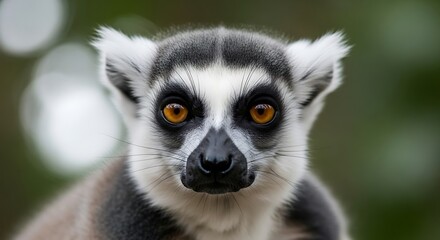 Obraz premium Ring-tailed Lemur Portrait - Intense Gaze of a Madagascar Native.