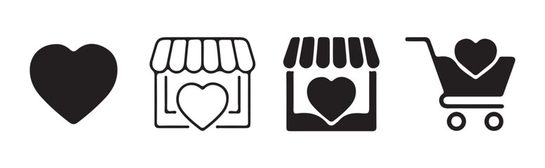 Heart and shopping icons set. Minimalist symbols for online store and favorite products