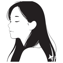 Black and White Vector Illustration of a Peaceful Woman's Profile