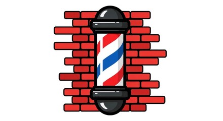Barber pole with brick wall background icon design