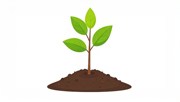 Sapling in Soil on White Background Sprout Growing with Green Leaves Seedling Agriculture and Horticulture Detailed Illustration for Botany Concept
