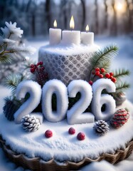 Xmas Holiday Tree with Red Decorations and Golden Flame