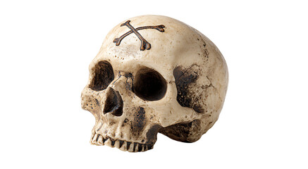 Obraz premium A detailed studio shot of a human skull with crossed bones on top