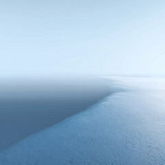 Minimalist Blue Winter Horizon with Frozen Sea Edge 3D Render