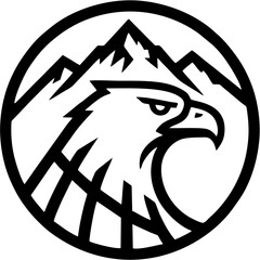 Black and white hexagonal emblem featuring a castle tower with a flag on the left and a modern cityscape on the right, symbolizing historical and urban development.