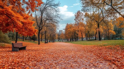 Autumn landscape in the park. Beautiful autumn landscape with colorful tree
