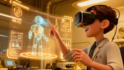 Young person experiencing virtual reality environment - Powered by Adobe