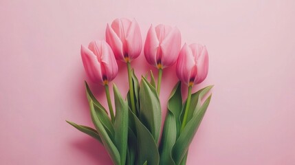 Delicate pink tulips blossoming against a soft pastel backdrop offering a touch of springtime