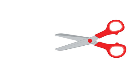 A simple and clean vector illustration of a pair of red-handled scissors, slightly open, isolated on a plain white background.