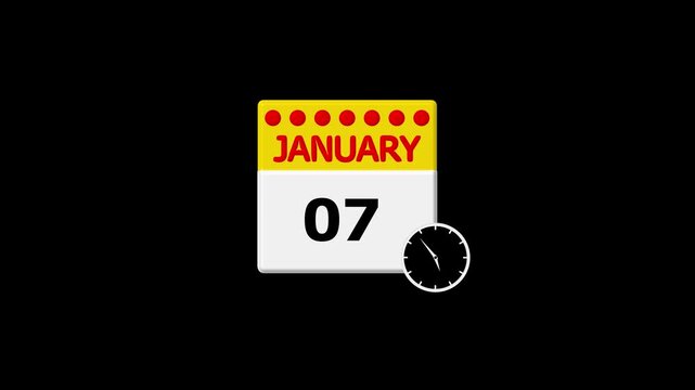 January 7th Calendar Page with Clock Icon on Black Background date