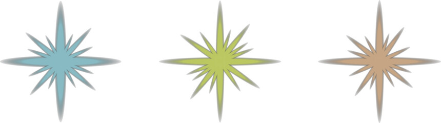 Retro Starburst Collection Teal Olive and Brown with Radiating Rays Vintage Aesthetic Design Graphic Elements Nostalgic Flair