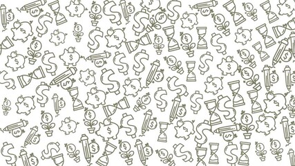 A lively animation featuring diverse financial icons and symbols representing economic activities and digital currency in a modern visual style.