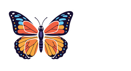 Naklejka premium A beautifully detailed illustration of a Monarch butterfly with orange, yellow, and blue patterned wings, isolated on white.