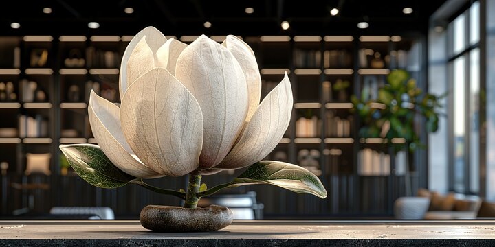 Elegant magnolia blossom sculpture evokes tranquility in sophisticated interior decor