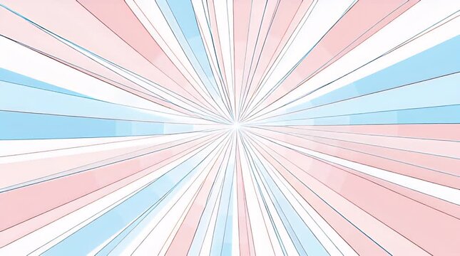 An abstract image featuring radial beams of alternating colors pale pink, sky blue, and white, converging towards a central point. The artwork resembles stained glass