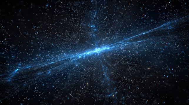 Abstract blue light streaks across a starry cosmic background
