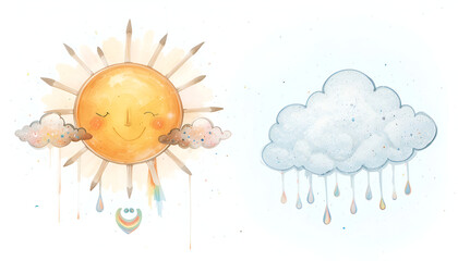 Sun and Cloud Watercolor Art