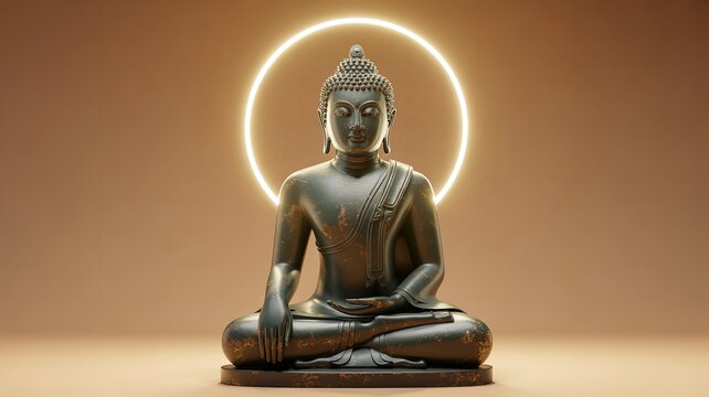 Gold Buddha Statue - Meditation and Focus, Religious Icon, Spiritual Image of Peace.