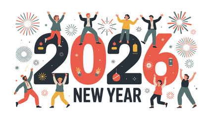 Celebrating the New Year 2026: The joyful new year and the start of the year 2026 in the midst of people's celebrations. The feeling of happiness in the new year.