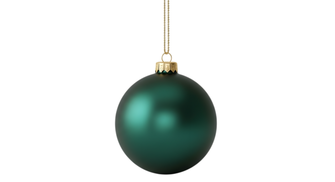 Green christmas ornament hanging isolated on transparent background