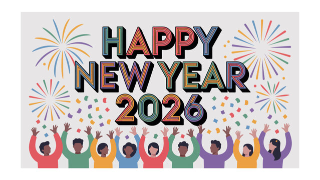 New Year's Celebration: A festive illustration shows the joyous spirit of a new year, featuring fireworks, confetti, and diverse individuals, symbolizing hope and fresh beginnings.