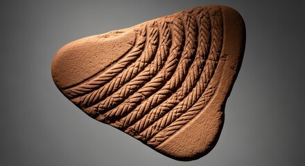 Ancient clay tablet with intricate rope patterns on triangular surface