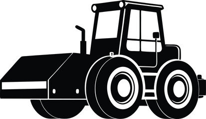 Fototapeta premium Road Roller Silhouette, Construction Tractor Silhouette – Heavy Machinery Vector Icon