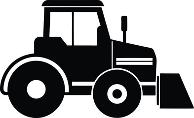 Road Roller Silhouette, Construction Tractor Silhouette – Heavy Machinery Vector Icon