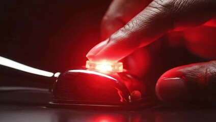 Hand Presses Illuminated Red Buzzer During Competitive Quiz Game