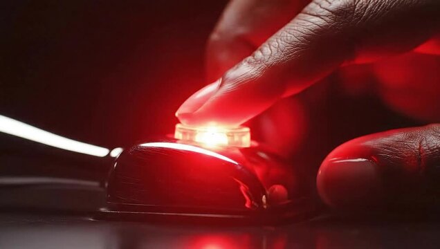 Hand Presses Illuminated Red Buzzer During Competitive Quiz Game