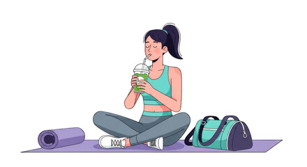 Woman Enjoying Smoothie After Yoga Session.