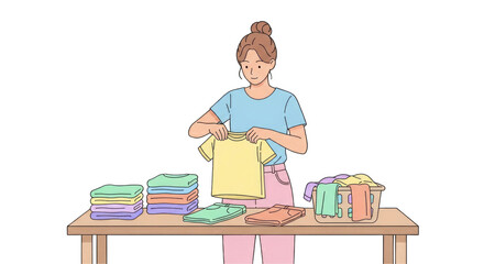 Woman Folding Laundry with Care and Precision.