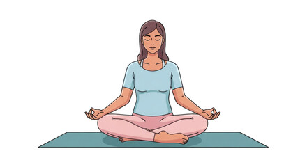 Woman Meditating Peacefully in Lotus Pose on Yoga Mat.