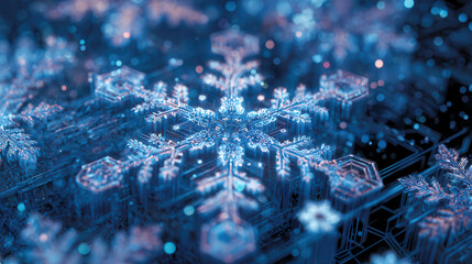 Intricate snowflake crystal close up macro photography
