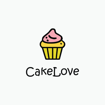 hand-drawn cupcake logo vector with pink frosting and sprinkles