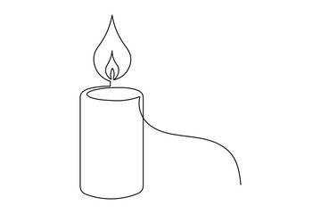 Minimalist burning candle continuous one line drawing long flowing vector illustration