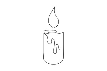 Burning candle with stylized holder continuous one line drawing vector illustration graphic