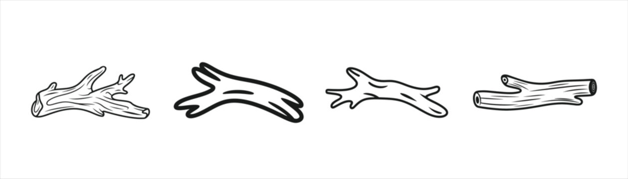 Vector illustration of driftwood logs in different shapes and sizes isolated