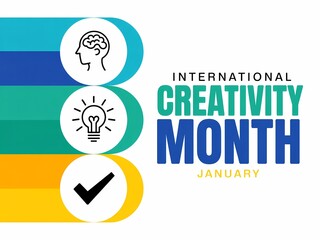 International creativity month celebrated with icons representing ideas innovation and achievement