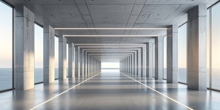 Modern minimalist architecture leads to ocean views in bright, spacious interior