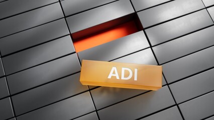 Lettering adi on metal blocks.close up of metal blocks,Business Concept.3D rendering.