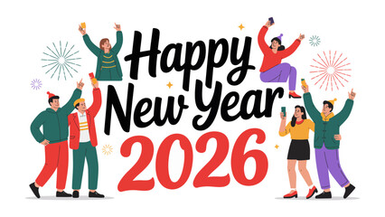 New Year Celebration 2026: A vibrant and celebratory scene unfolds, with a diverse group of people joyfully ushering in the New Year.