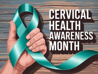 Teal ribbon held in hand symbolizes support for cervical health awareness month