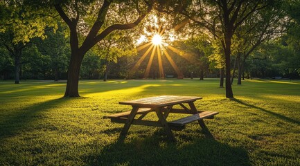 Sunbeams on a park picnic table (1)