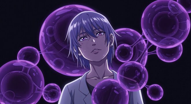 Visionary's Gaze: A scientist, surrounded by the cosmos of science, peers into the unseen world of scientific discovery and experimentation.