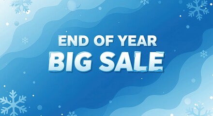 Winter Sale: The promotional design for the end-of-year sale uses winter themes like snowflake and waves, against a gradient background