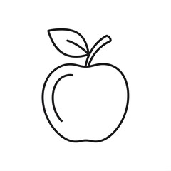 Simple line drawing of an apple with a leaf.