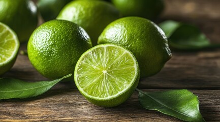 Fresh limes on rustic wood